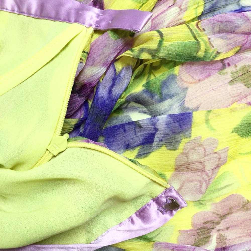 WD.NY Yellow Purple Floral Silk Pleated Skirt Size 14 - Picture 4 of 9